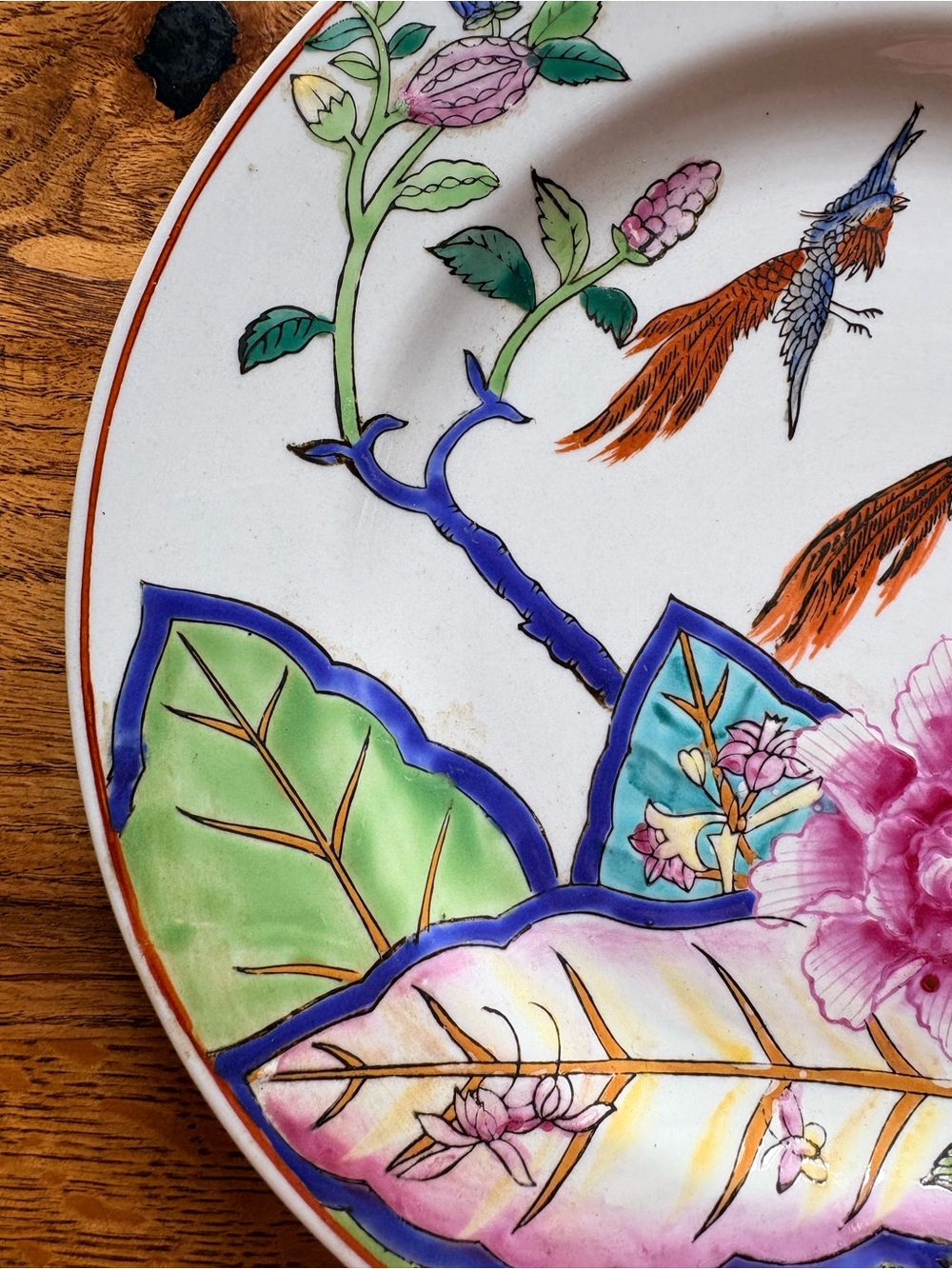 Vintage Hand-Painted tobacco Leaf Floral Ceramic Wall Plate- 10.5” - Picture 3 of 12